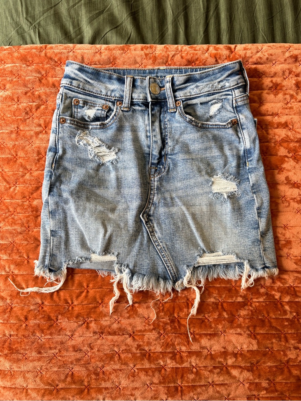 American Eagle Outfitters Light Blue Distressed Denim Mini Skirt